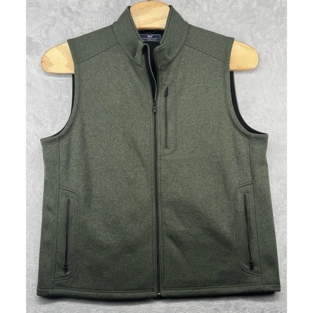 Vineyard‎ Vines Fleece Vest Green Full Zip Pockets Logo Men's Size XL READ